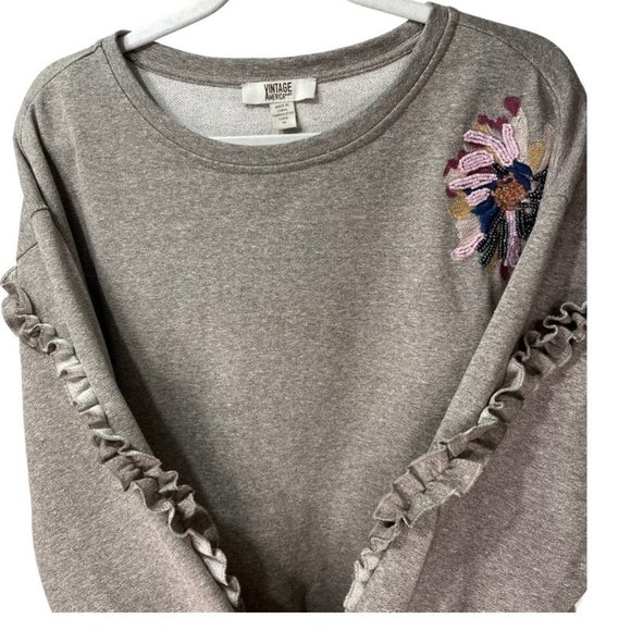 VINTAGE AMERICA BLUES Ruffles Cropped Embroidered Beaded Marled Top M - Picture 5 of 11